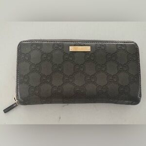 Gucci Olive Green Guccissima Leather Zip Around Wallet